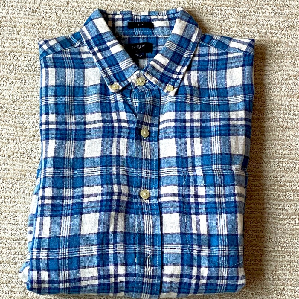 J. Crew mens plaid linen shirt